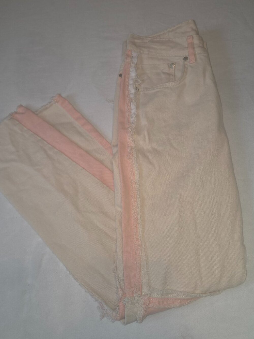 Ragged Priest Pink & Cream Patchwork Women's Jeans size 28 measurements in pics